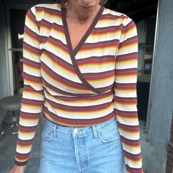 90s Mossimo M Striped V-Neck Long Sleeve Sweater - Picture 1 of 7